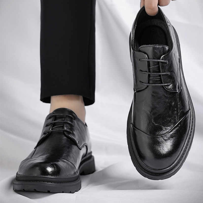 Men Shoes Official - Mens Black Genuine Leather Wrinkle Lace