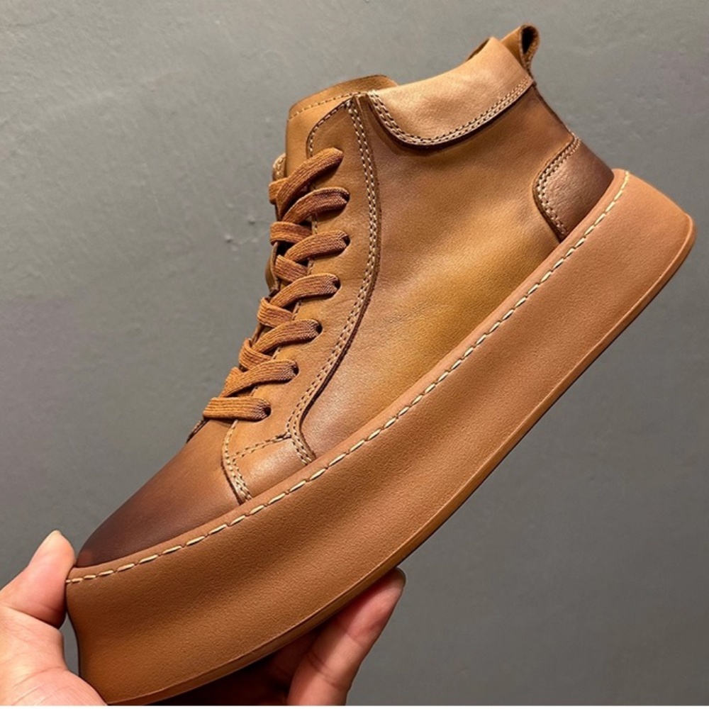 Men'S Shoes Low Top - Retro Cowhide Leisure Boots, Cowhide Leather
