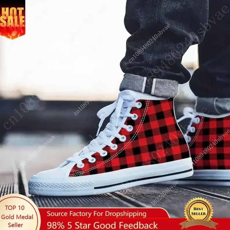 Plaid High Top Shoes Mens Wome - Canvas Sneaker High recension och pris