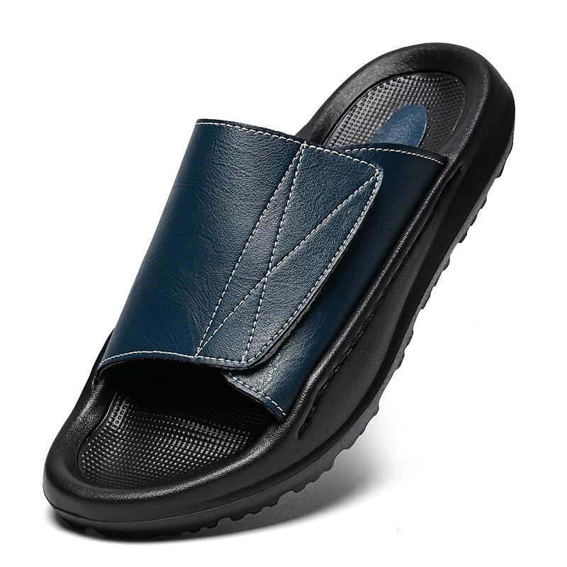 Easy-top Leather Slide Slipper - Men'S Shoes With Velcro recension och pris