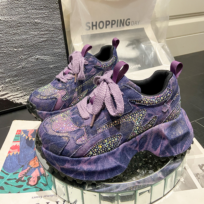 7CM Women Silver Crystal Casua - Canvas Sneaker High recension och pris